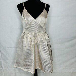 Lulu’s Star of the Evening Gold Metallic Skater Mini Dress Size M Adjustable